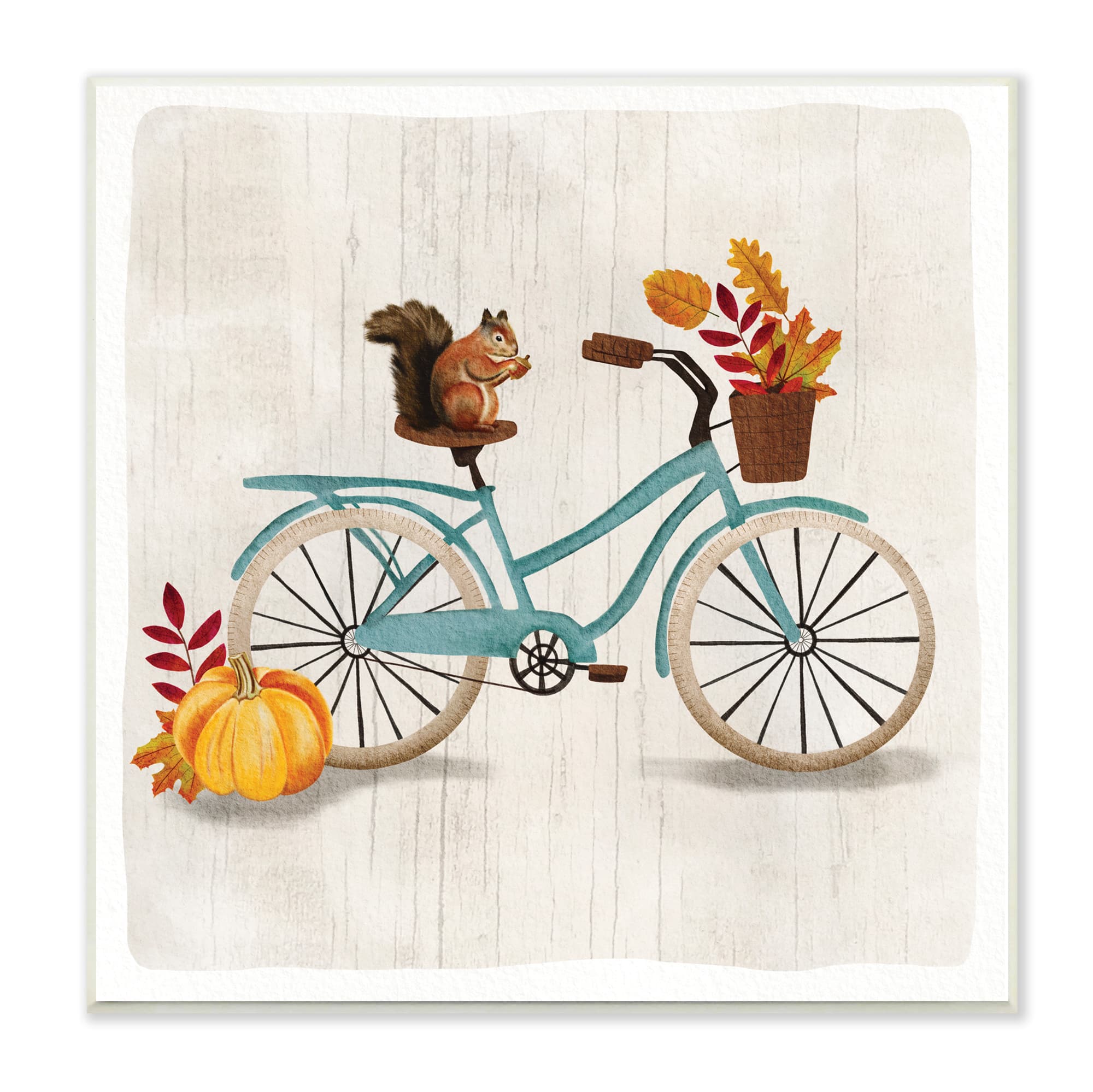 Stupell Industries Squirrel on Blue Bicycle Autumn Foliage Basket ,12" x 12"